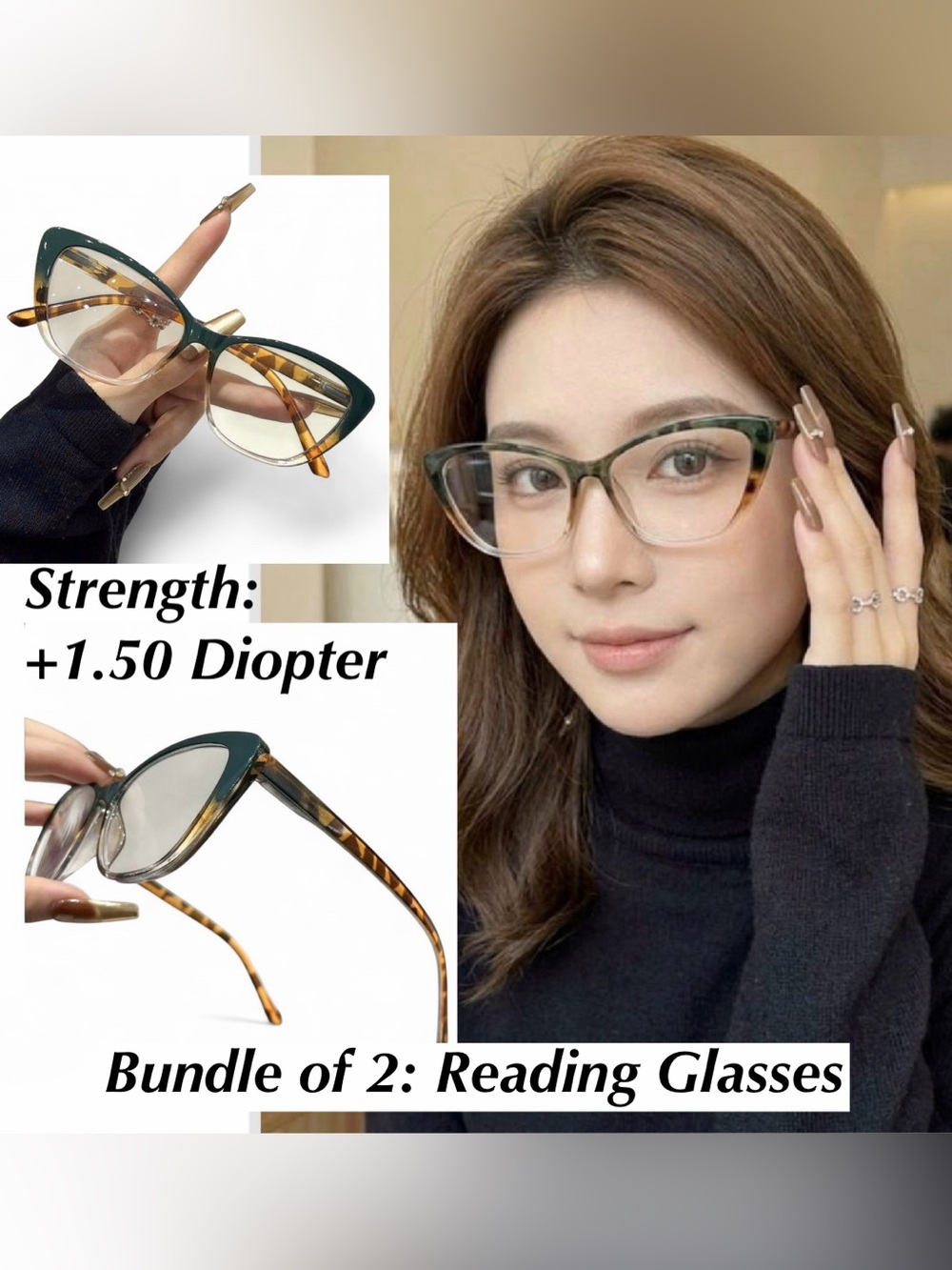Reading Glasses in Green and NudeTortoiseshell - Bundle of 2